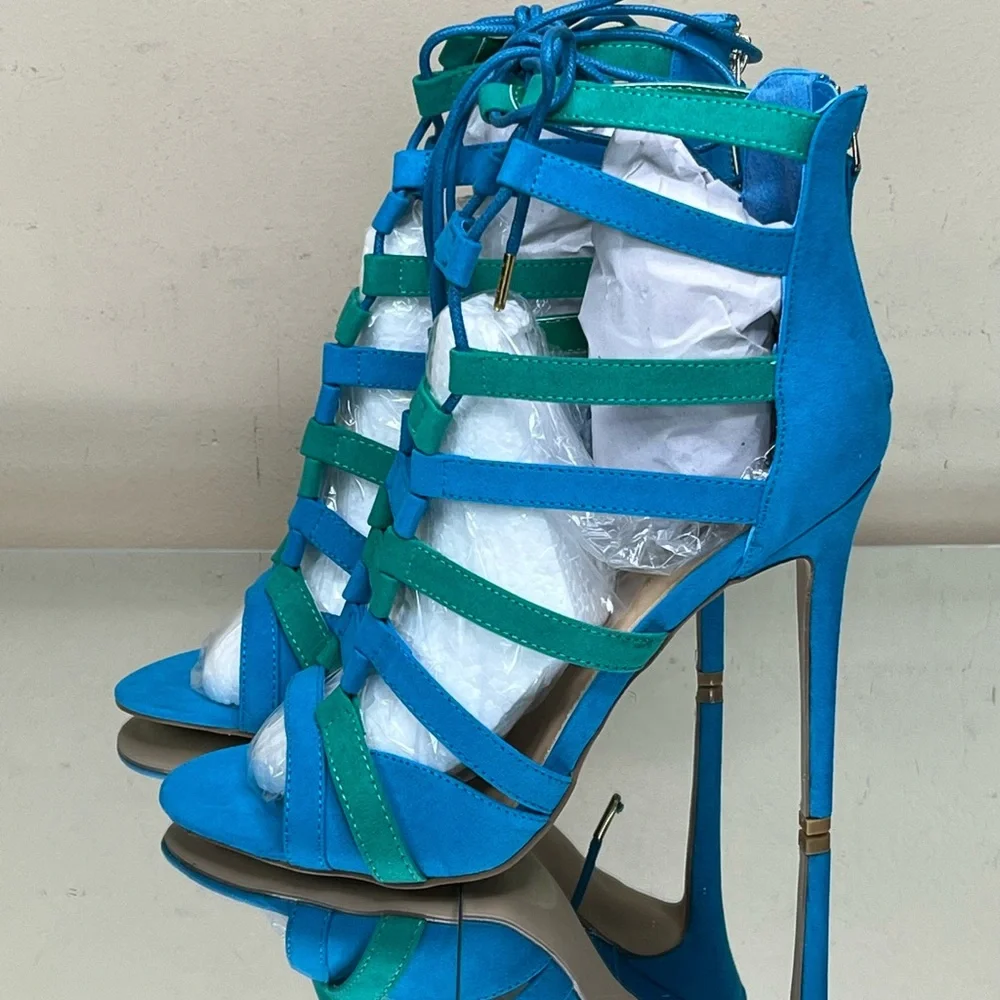 Sadie Blue Green Caged Stiletto Heel - Picture 6 of 8